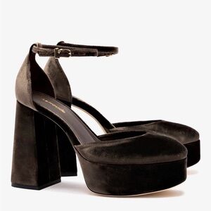 Larroude Women’s Ari Velvet Platform Pumps Heels, Espresso, Sz 7, NEW